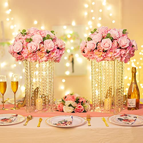 Nuptio Centerpieces for Weddings Acrylic Vases - 10 Pcs 15.7in Tall Crystal Flower Vase Flowers Stand for Party Tables Decorations - Elegant Bulk Weddings Decoration Table Geometric Centerpiece Stands