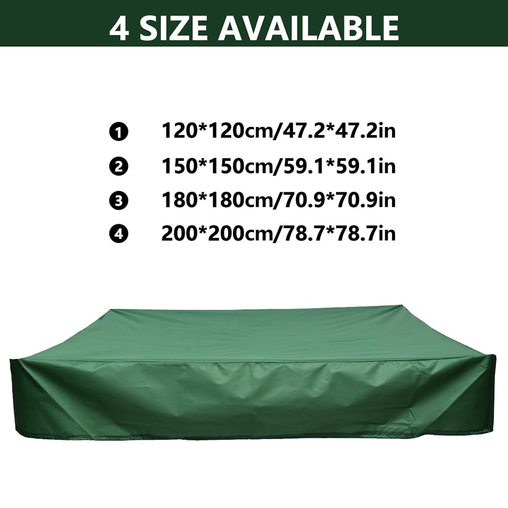 5er-Set Sandkastenabdeckung, quadratisch, staubdicht, wasserdicht, Sonnenschutz, tragbar, Outdoor, Sandkasten, Spielzeug, Baldachin, Kordelzug, Grün, 180 x 180 cm