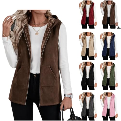 Fleece Vest Women Hooded Zip Up Cotton Sherpa Casual Jackets with Pockets - image 1