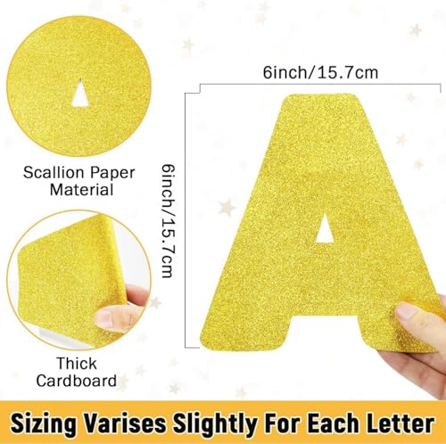Image of Qyeahkj 150 PCS Large 7 inch Font Letters and Punctuation Set Glitter Gold Classroom Alphabet Cutout for Bulletin Board Display Home School A Great Helper to Inspire Students' Learning Interest
