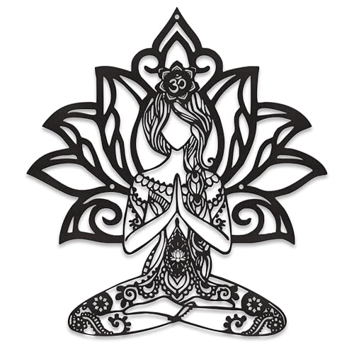Rajukit Zen Wall Art–Meditating Girl & Lotus Metal Wall Decor–Serene Meditation & Yoga Room Decor for Mindful Spaces