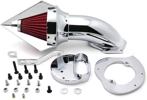 AfterMokit - Filtro de aire triangular con filtro rojo para Yamaha V-Star 1100 Dragstar XVS1100 1999-2012, cromado