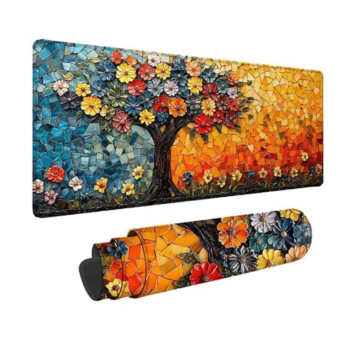 Tapis de souris XXL rouge 800x400mm sous-main arbre avec bords cousus hjw2601Y1