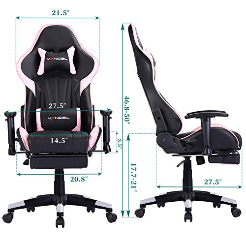 Silla-Gaming-Tela-Ergonomica-Sillones-de-Oficina-Racing-Gamer-Silla-con-Reposapies-Retractil-con-Lumbar-y-Reposacabezas-Rosa-2