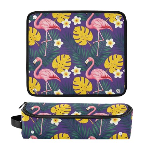 Estuche de Viaje 2-en-1 para Rizador con Almohadilla Resistente al Calor Doble Capa en Color Rosa Flamenco y Estampado Tropical miniatura 3
