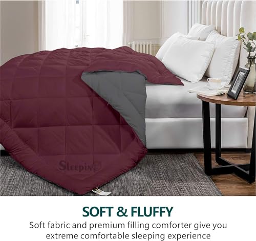 Image of 600 GSM Heavy Winter Double Bed Comforter | Microfiber, Breathable, Reversible,Soft, Lightweight & Machine Washable Comforter for Double Bed 90x100 Inch - WineDark Grey