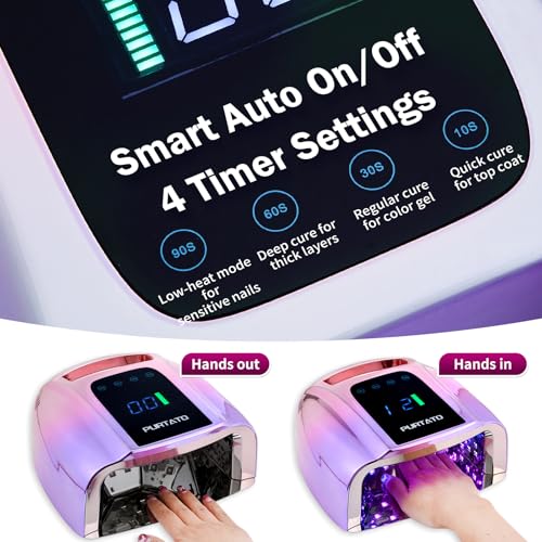 Image of Purtato Professional Rechargeable 96W UV LED Portable Cordless UV Light for Nail Lamp Machine with Removable Stainless Steel Bottom,4 Timer Setting and Smart Sensor Nail Dryer (Gradient Purple)
