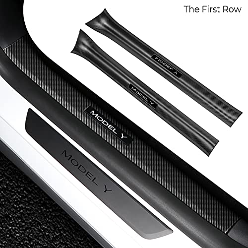 Bmzx Tesla Model Y Door Sill Protector Carbon Fiber Door Sill Scuff Plate Guard (Set Of 4) Included Front Rear Door Sill Accessories #TOP1