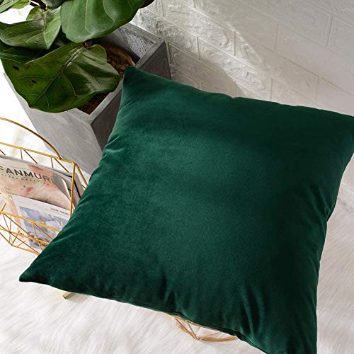 Image of Modern Homes (Pack of 2) Velvet Cushion Covers Plain Sofa Cushion Covers Pillow Covers for Living Room and Bedroom (16x16 inches, Dark Green)