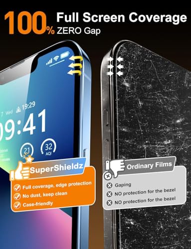 Image of Supershieldz 2-Pack Privacy Screen Protector Compatible for iPhone 17e / 16e / 14 /13 Pro / 13 (6.1-Inch) Tempered Glass, Easy Installation Tool, 9H Hardness, HD Clear, Case Friendly, Full Coverage