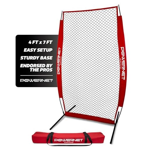 PowerNet I-Screen with Frame and Carry Bag (Red) | Portable Baseball Pitcher Protection at Batting Practice | Instant Player and Coach Protector from Line Drives Grounders | Heavy Duty Netting