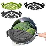 3 Pcs Silicone Clip-on Food Strainer Pasta Strainer for All Pots and Pans, Kitchen Colander for Noodle, Vegetables, Meat, Fruit, Spaghetti