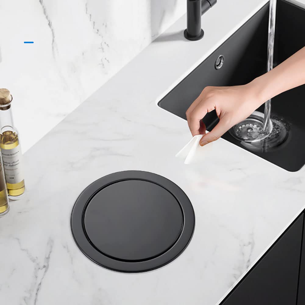 Cubo De Basura De Cocina, Cubo De Basura De Acero Inoxidable A Prueba De Herrumbre Integrado En La Encimera Con Tapa Abatible De Equilibrio Negro, Ojal De Basura Integrado