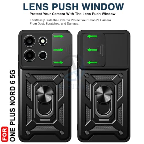 Image of AESTMO Tough Armor OnePlus Nord 6 5G Bumper Back Case Cover | Ring Holder & Sliding Camera Shield Cover | 360 Degree Protection Back Case Cover for OnePlus Nord 6 5G (Black)
