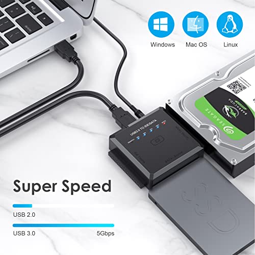 Image of USB 3.0 to SATA IDE Converter, External Hard Drive Reader Recovery Adapter Kit for Universal 2.5 inch 3.5 inch SSD HDD CD /DVD Optical Drives, w /One Touch Backup Function