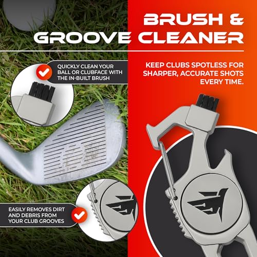 SWIFTEE Golf Divot Pitch Mark Repair Tool 7-in-1 - Club Holder, Brush, Clip Buckle, Groove Cleaner, Bottle Opener, Ball Marker, Divot Tool - Gift Box Included - Image 6