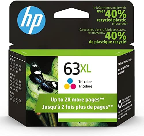 HP 63XL Tri-color High-yield Ink | Works with HP DeskJet 1112, 2130, 3630 Series; HP ENVY 4510, 4520 Series; HP OfficeJet 3830, 4650, 5200 Series | Eligible for Instant Ink | F6U63AN