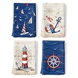 Arquiel Nautisch Geschirrtücher 4er, Blau Ozean Küchentücher 100% Baumwolle Dekorative Trockentücher Saugstarke Geschenk für Urlaub Einweihungsfeier Dekoration 48 cm x 70 cm