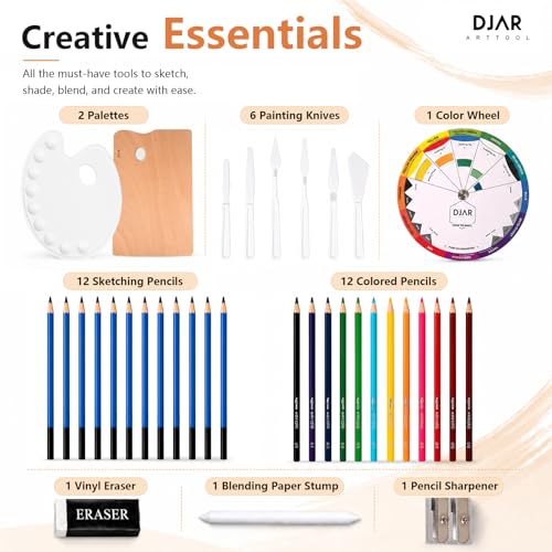 Image of DJAR 169-Piece Wooden French Easel Art Painting Kit for Adults