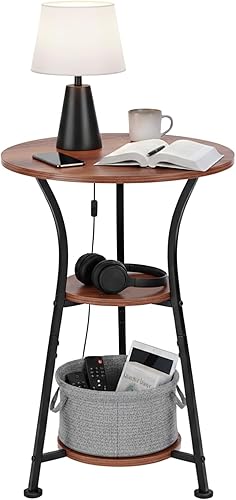 Miniatura 13 de Dulcii Mesa auxiliar redonda para espacios estrechos y pequeños, mesa auxiliar redonda pequeña de 3 niveles para sala de estar, mesita de noche