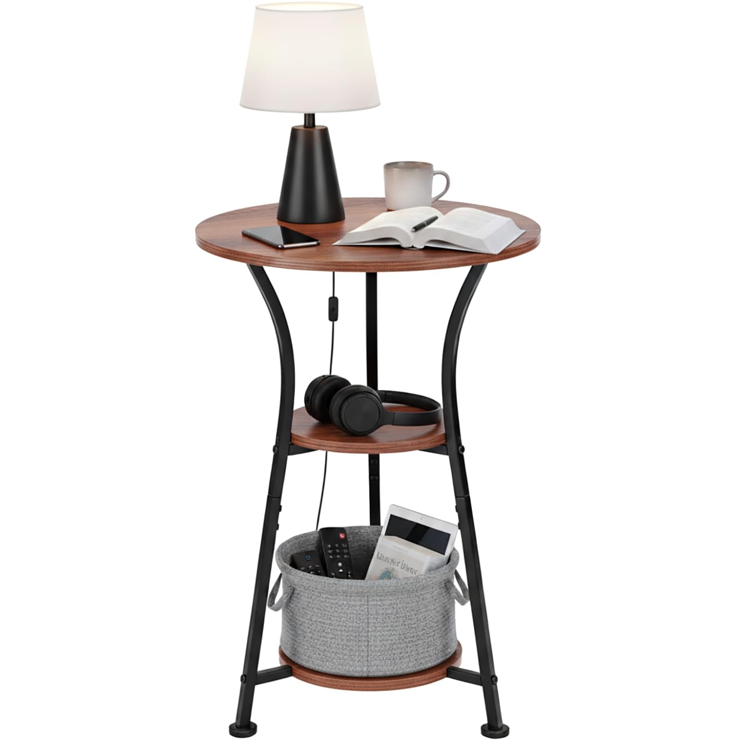 Dulcii Round Side Table for Narrow and Small Spaces,3 Tier Small Round End Table Sofa Side Table for Living Room,Small Bedside Table Round Nightstand