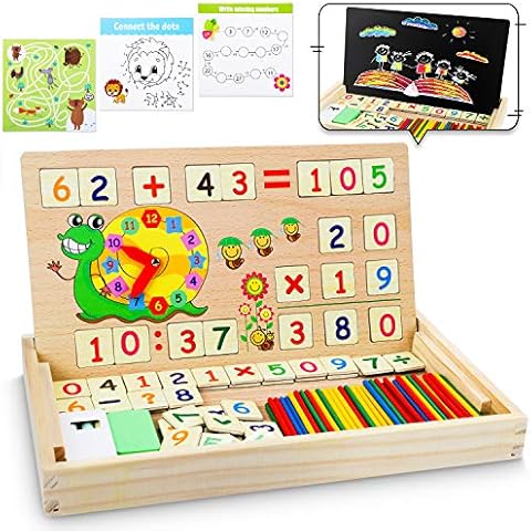 lenbest Montessori Toys Masths - Kids Wooden Toys - Counting Toys Blocks | Teaching Clock - Educational Boys Girls Toys Age 4 5 6 - Birthday Toys for Kids Cover
