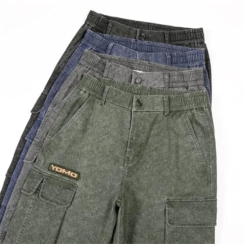 Men's Loose Cargo Jeans Outdoor Paratrooper Straight Pants Stretch Loose Wide Leg Pants3