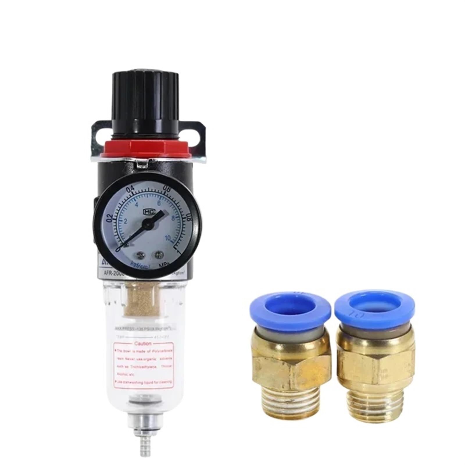 AFR-2000 Pneumatic Filter Air Treatment Unit Pressure Compressor Reducing Valve Oil Water Separation Regulator AFR2000 Gauge(AFR-2000 w PC-10MM,1 Pcs)