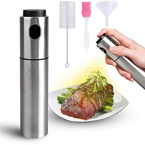 Tookich Olive Oil Sprayer Dispenser for Kitchen Cooking, Portable Kitchen Oil Spray Bottle Stainless Steel, Vinegar Sprayer for BBQ, Salad, Bread Baking,Free Funnel/Oil brush/Cleaning brush