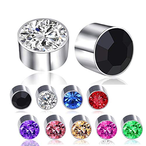 Non-Piercing Genuine or Created Round Cut Birthstone Magnetic Clip On Earrings Sterling Silver