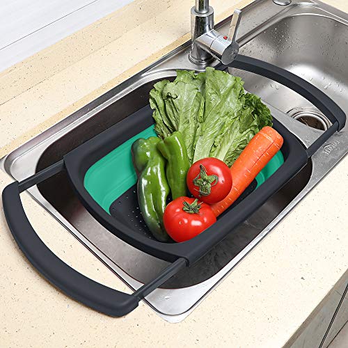 Qimh Colander collapsible, Colander Strainer Over The Sink Vegetable/Fruit Colanders Strainers With Extendable Handles, Folding Strainer for Kitchen,6 Quart - Thumbnail 5