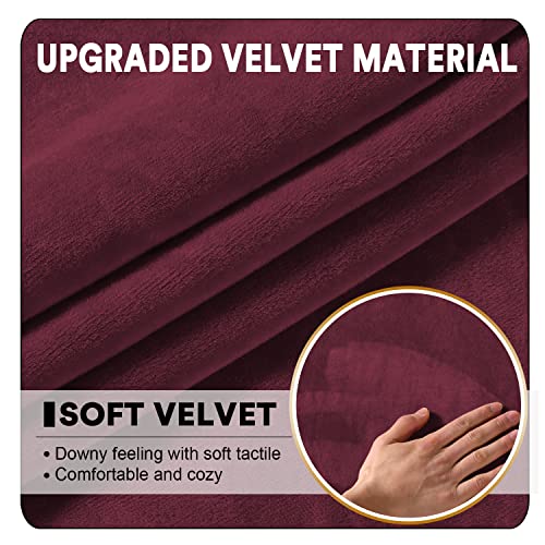 4 Pieces Velvet Sectional Couch Covers Stretch L Shape Sofa Cover Separate Cushion Couch Chaise Cover Sofa Slipcover Furniture Protector For Both Left/Right Sectional Couch (4 Seater, Wine Red) #TOP4