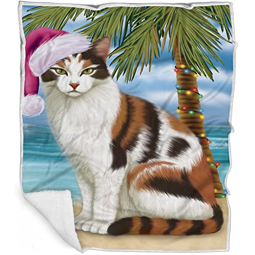 Doggie of the Day Calico Cat Blanket - Christmas Summertime Beach - Super Soft & Warm Pet Theme for Sofa or Bed, Warm Fleece, Sherpa or Woven Material, BLNKT87536 (50x60 Sherpa)