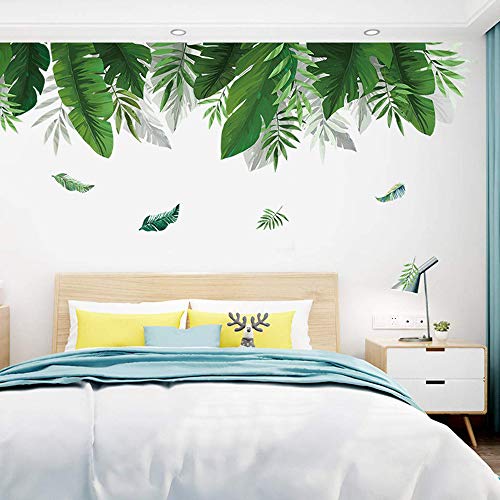 Vinilo decorativo hojas tropicales verdes, removible miniatura 2