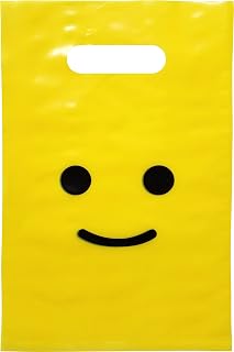 L LIFETIME Smile! Yellow Party Favors Bags Super Strong 24 Pack Loot Birthday Emoji Treat Plastic Bag, 9 x 6 inch - Birthday Gift Bag for Kids Boys and Girls - Plastic Gift Bags with Handles