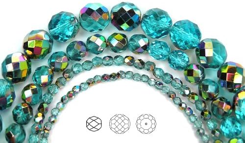 Miniatura 4 de Cuentas de vidrio facetadas redondas con revestimiento de vitrail de 0.118 in (405 cuentas), hilo de 3 x 16 pulgadas