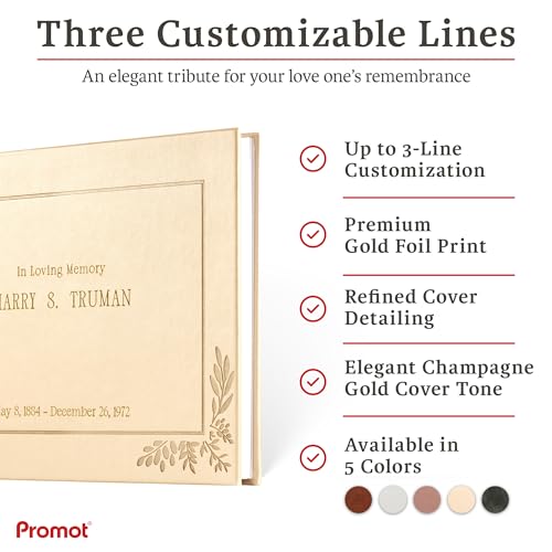 Image of Promot Funeral Guest Book for Memorial Service- Guest Book for Funeral Celebration of Life Decorations, in Loving Memory Guestbook Set with Wide-Ruled Pages, Custom Gold Foil Embossed Text (Gold)