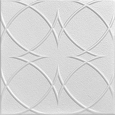 A la Maison Ceilings 1458 Circles and Stars - Styrofoam Ceiling Tile (Package of 8 Tiles), Plain White
