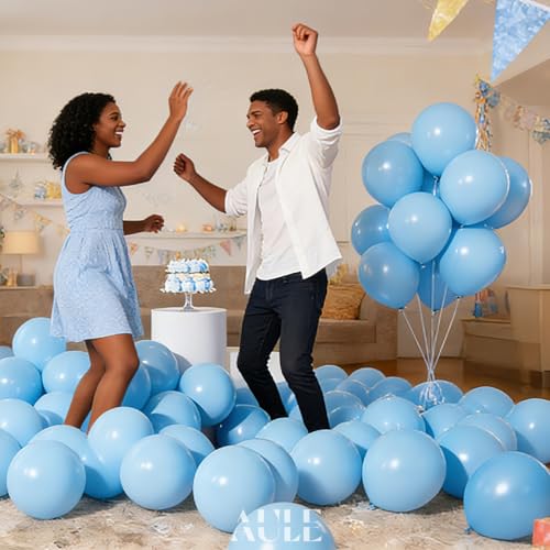 Image of AULE 50Pcs Latex 12 Inch Macaron Blue Balloons | Helium Party Happy Birthday Graduation Gender Reveal Sky Theme Shower Decoration
