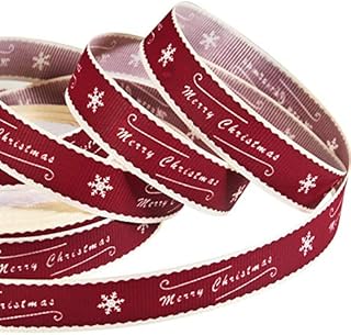 49 Feet Red Merry Christmas Ribbon Christmas Wrapping Ribbon Christmas Grosgrain Ribbon with Snowflake Pattern Wrapping Ribbon for Christmas Crafts Party Decorations, 15 mm Wide
