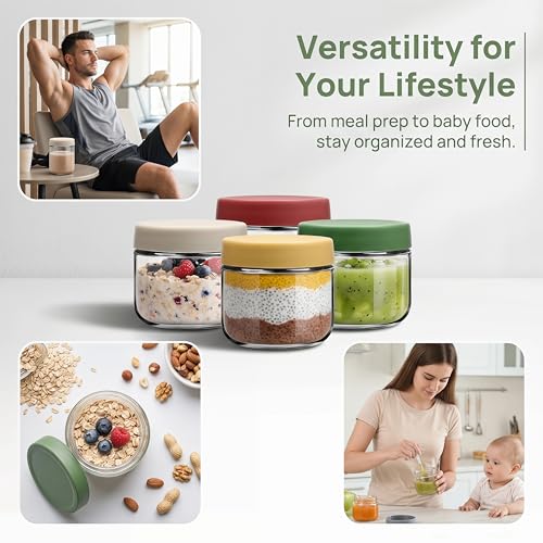 Image of EONJOE 8 oz Small Glass Containers with Lids, Food Storage Jars, 6pk