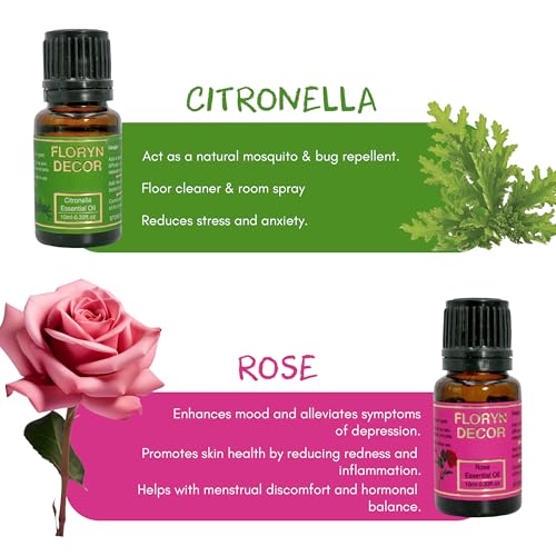 Image of Floryn Decor Pure Essential Oils Set | Aroma Oils for Home Fragrance | Essential Oil Diffuser for Home, 10 ml (Multiple Fragrances, Pack of 10)
