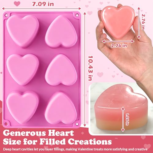 Image of HKNMTT Heart Silicone Molds Valentine's Day for Baking Cake Chocolate Cocoa Bomb, Love Shaped Jello Chocoflan Oreo Moulds, 6 Cavity 2 Pack Soap Craft Oven Safe DIY Handmade Gift Pan