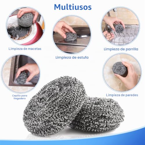 Miniatura 5 de Ovwo Paquete De 12 Estropajos De Acero Inoxidable - Estropajo Cocina De Lana De Acero De Prima, Esponja Limpieza Metálico, Estropajo Espiral Inoxidable, Especialmente Para Limpiezas Difíciles