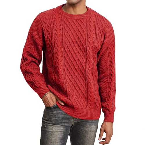 Men's Knit Sweater Crewneck Loose Fit Casual Twist...