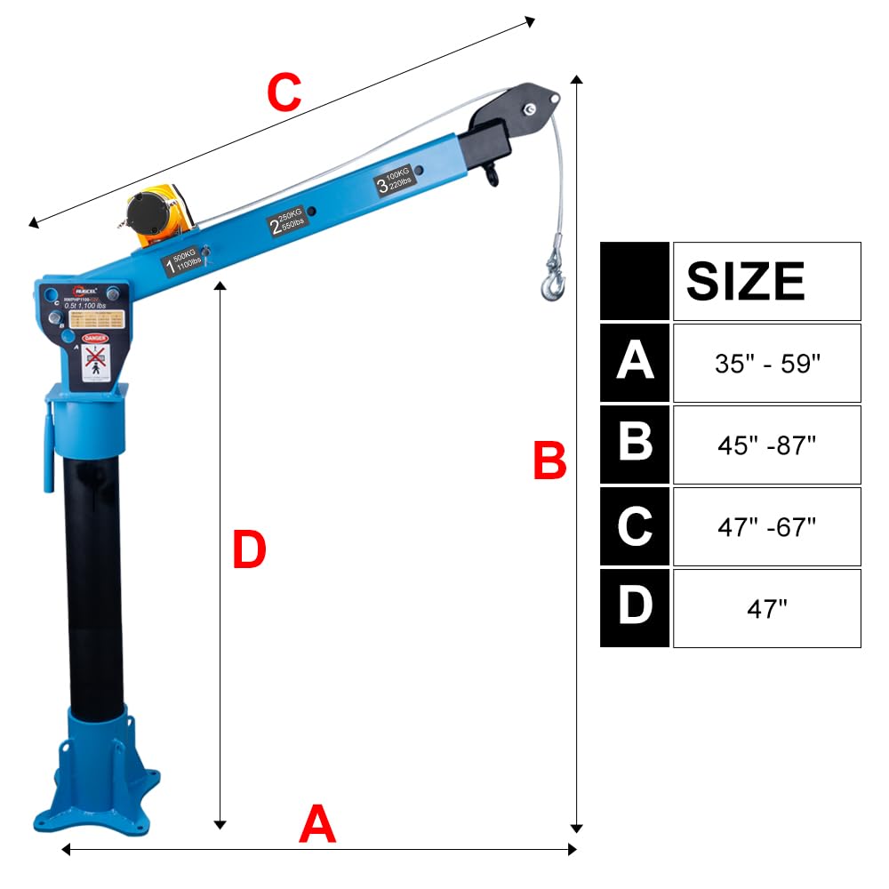 Pismire Gru a braccio pieghevole da 500 kg con verricello elettrico da 1590 kg, 12 V - Rotazione a 360°, telecomando doppio (a infrarossi + cablato), in acciaio verniciato per pickup, blu