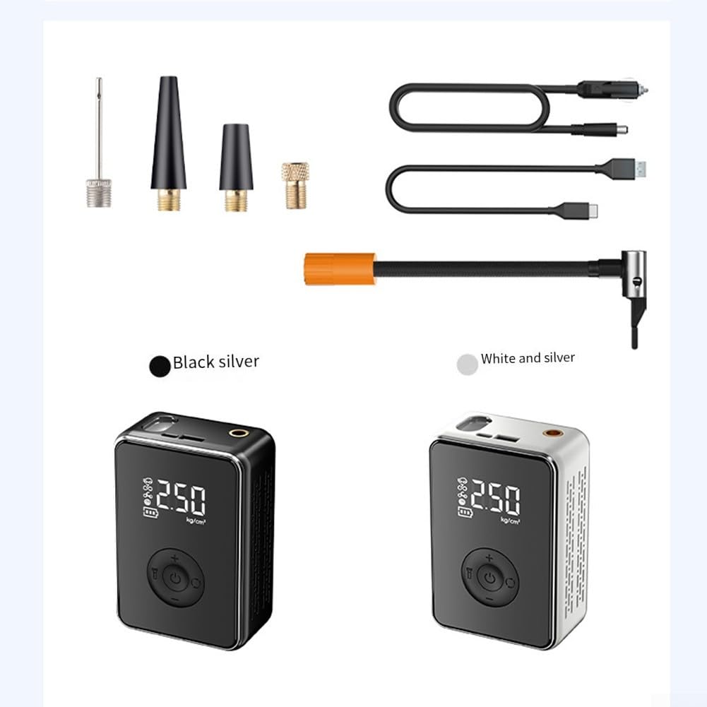 Compressore d'aria compatto per auto moto per bici Compatto (modello | Spegnimento automatico, pressione preimpostata, 2000 mAh per batteria, luce a LED, convenienza wireless, guida sicura