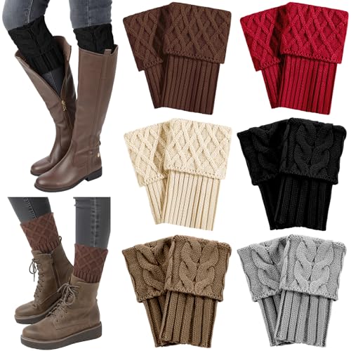 Geyoga 6 Pairs Women Boot Cuffs Toppers Knitted Leg Ankle Warmers for Rain Boots Wet Season Gifts(Earth Tones Elegant)