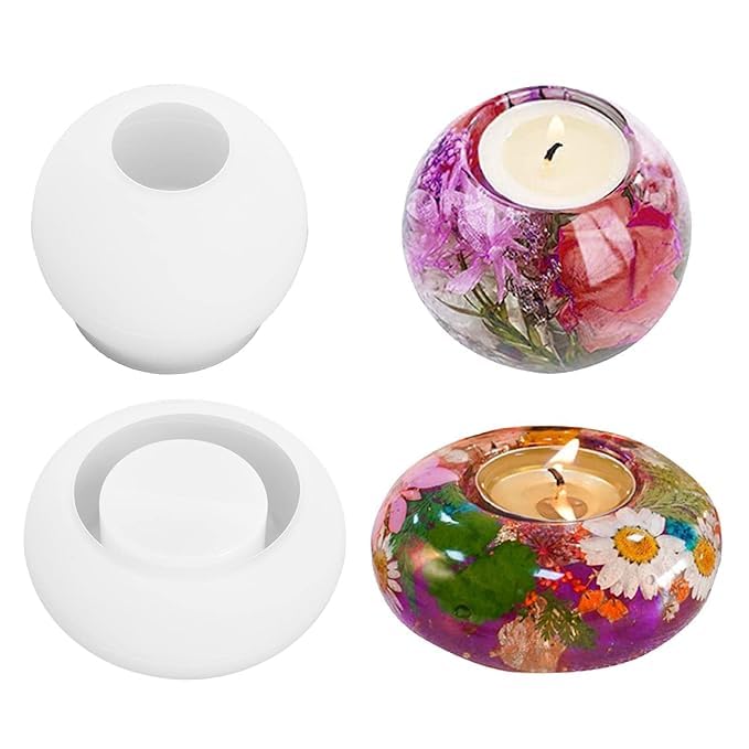 Keshav Creations 2pcs Tealight Candle Holder Resin Mould Silicone Tea Light Candle Holder Silicone Molds Resin Epoxy Molds for DIY Craft Aromatherapy Home Decor (White)-picture-13