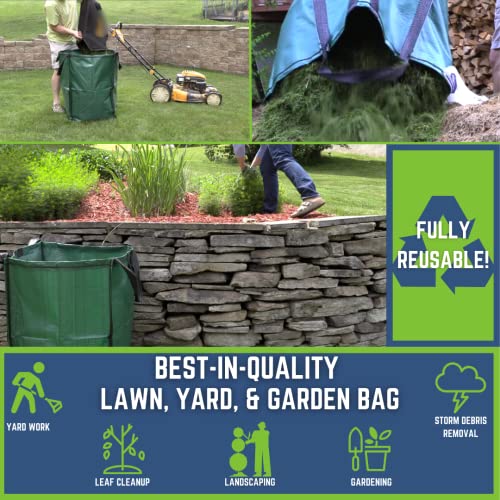 Image of DURASACK Heavy Duty Home and Yard Waste Bag 48-Gallon Woven Polypropylene, Reusable Lawn and Leaf Garden Bag with Reinforced Carry Handles, Pop-Up Self-Standing Garbage Can, Blue (Pack of 2)